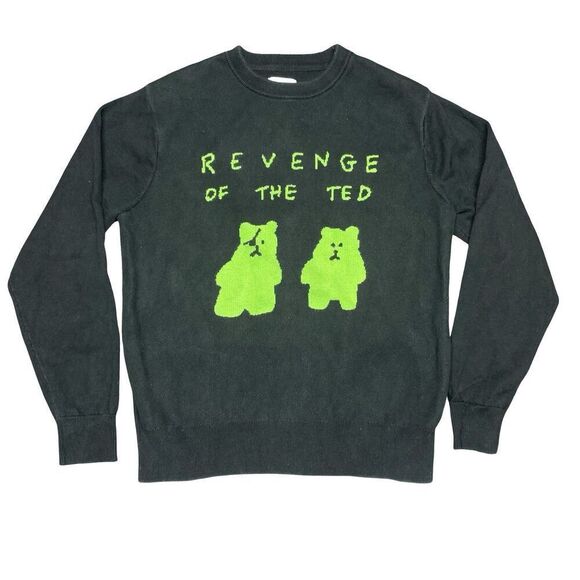 Teddy Fresh Revenge of the Ted Pullover Knit Sweater Crew Neck Black Mens M - Picture 1 of 7